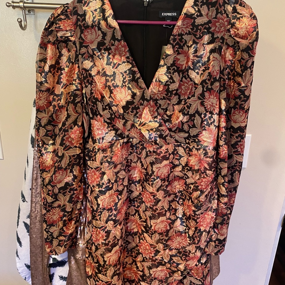 Express short shiny dress-puffy sleeves